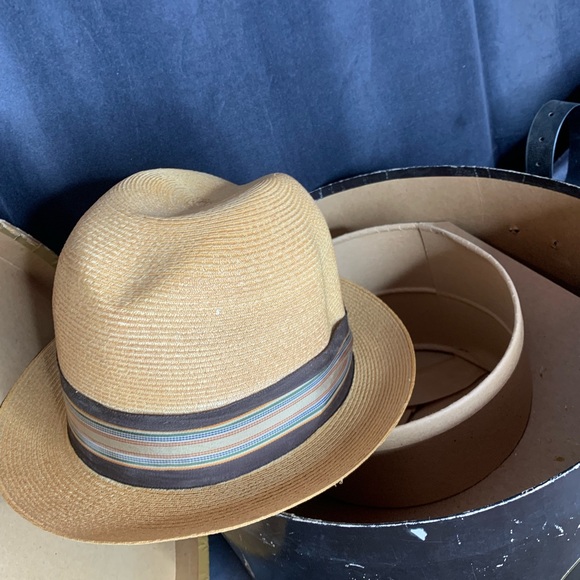 Vintage Stetson Straw Fedora Brown Hat 1950s 1960s Sz Original Box - Picture 4 of 13